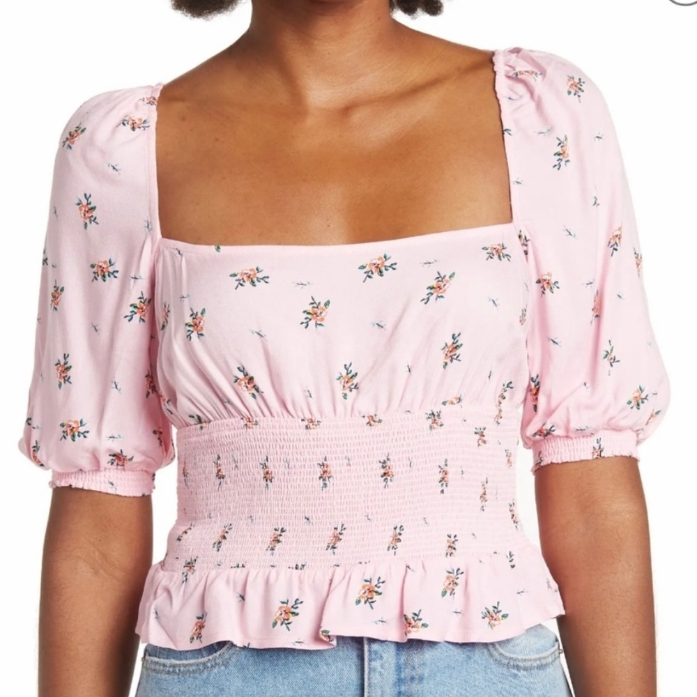 AFRM Pink Floral Smocked Blouse​